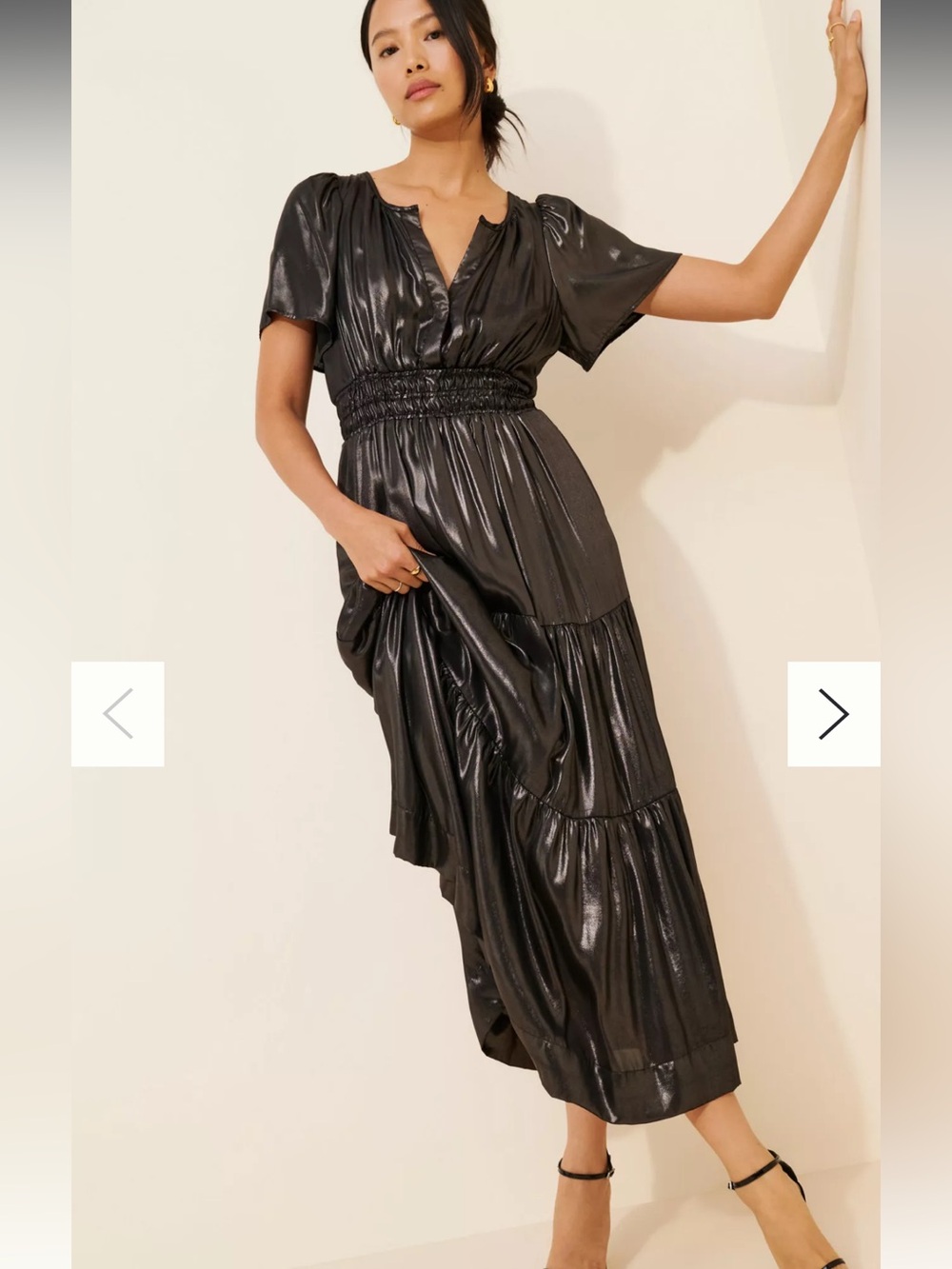 Anthropologie Black Shimmery Tiered Maxi Dress
